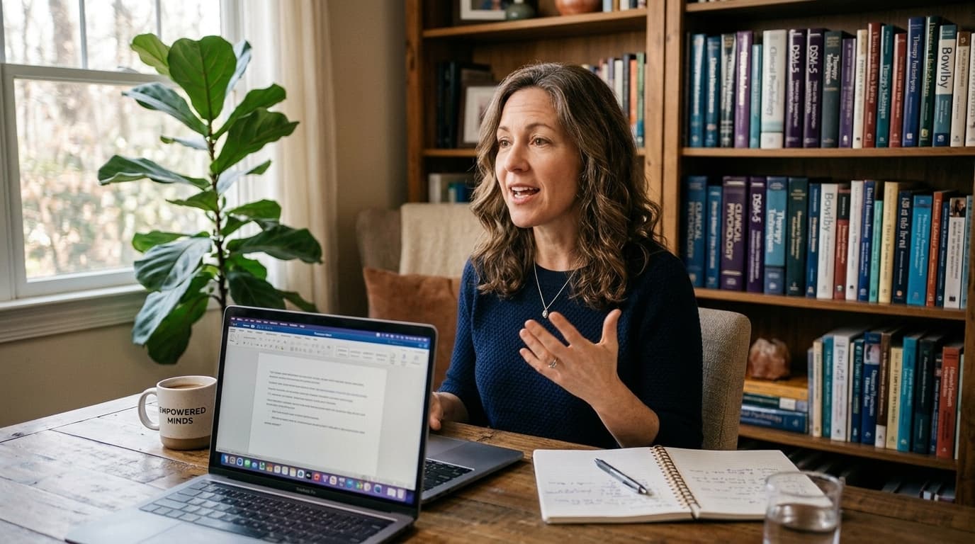 Clinician dictating notes, speaking naturally while gesturing